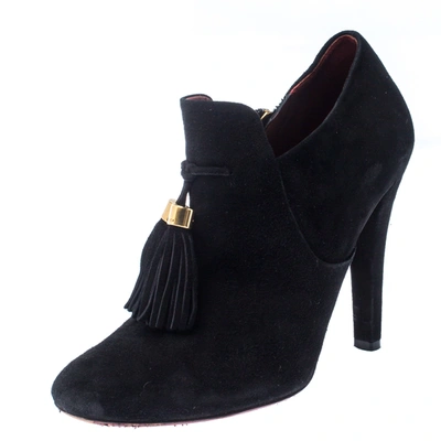 Pre-owned Gucci Black Suede Leather Tassel Booties Size 36.5