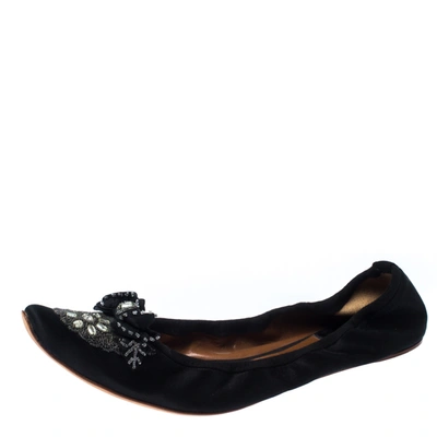 Pre-owned Chloé Black Satin Embellished Pointed Toe Scrunch Ballet Flats Size 42