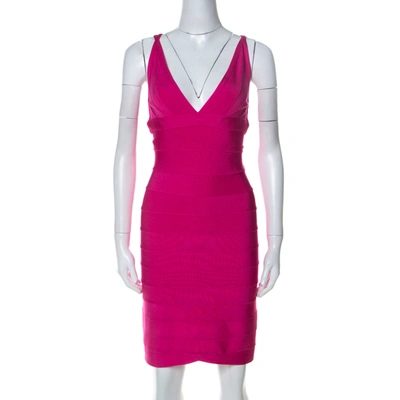 Pre-owned Herve Leger Pink Lauren Mini Bandage Dress M