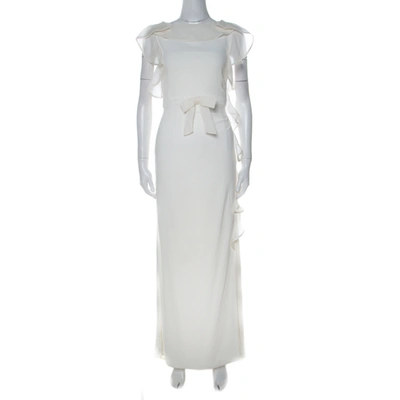 Pre-owned Valentino Off White Stretch Knit Ruffle Detail Sleeveless Gown S In Cream