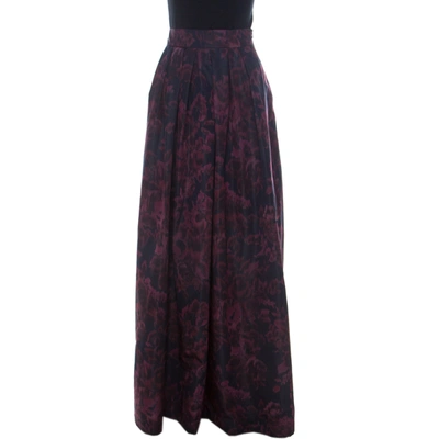 Pre-owned Max Mara Purple Printed Silk Maxi Skirt S