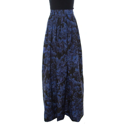 Pre-owned Max Mara Blue Printed Silk Maxi Skirt L