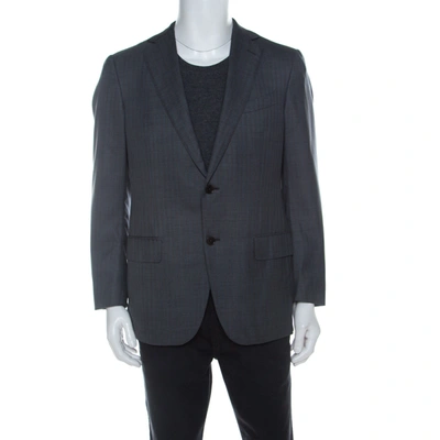 Pre-owned Ermenegildo Zegna Grey And Blue Pinstripe Wool Blazer L