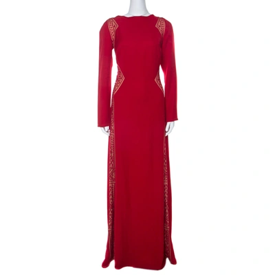 Pre-owned Tadashi Shoji Red Crepe Lace Inset Edie Gown L