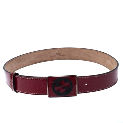 Pre-owned Gucci Red Patent Leather Gg Plaque Belt 80cm