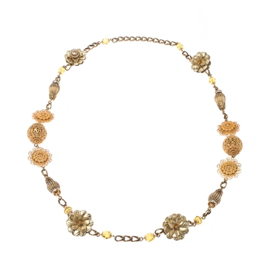 Pre-owned Dolce & Gabbana Crystal Flower Filigree Gold Tone Long Station Necklace