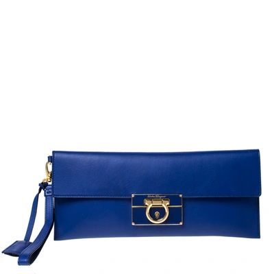 Pre-owned Ferragamo Blue Leather Afef Gancio Clutch