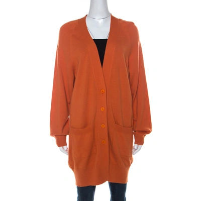 Pre-owned Bottega Veneta Brick Orange Cashmere Mid Length Cardigan M