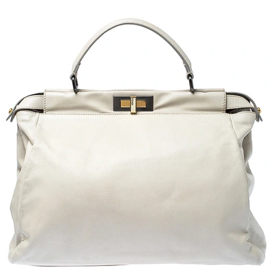 Pre-owned Fendi Off White Leather Large Peekaboo Top Handle Bag