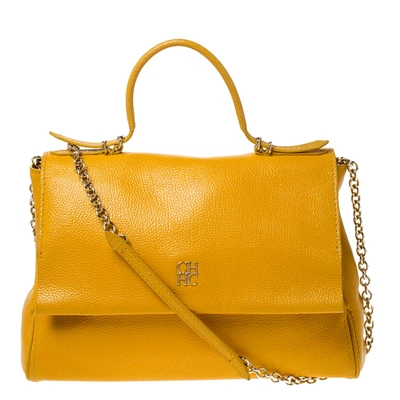 Pre-owned Ch Carolina Herrera Carolina Herrera Yellow Leather Minueto Flap Bag