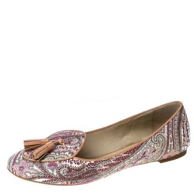 Pre-owned Etro Multicolor Printed Coated Canvas Tassel Ballet Flats Size 36