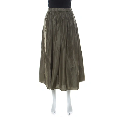 Pre-owned Kenzo Olive Green Silk Blend Military A-line Skirt M
