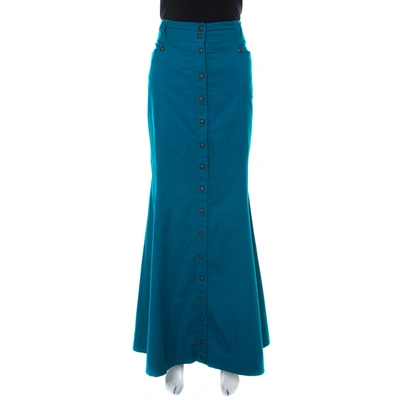 Pre-owned Just Cavalli Blue Cotton Button Front Maxi Skirt L
