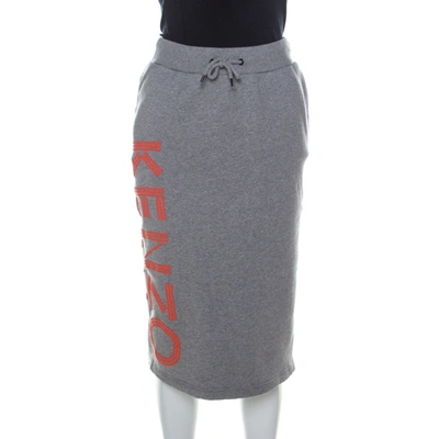Pre-owned Kenzo Grey Printed Jersey Drawstring Detail Pencil Skirt Xs