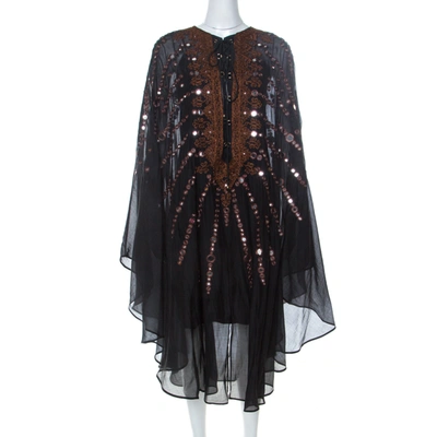 Pre-owned Emilio Pucci Black Mirror Embellished Silk Blend Kaftan Dress S