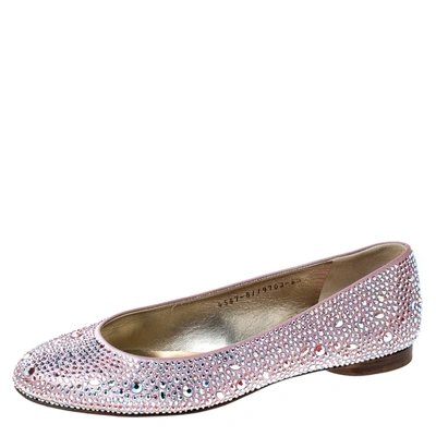 Pre-owned Gina Pink Crystal Embellished Satin Ballet Flats Size 37.5