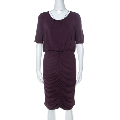 Pre-owned Burberry Purple Jersey Ruched Short Sleeve Dress L