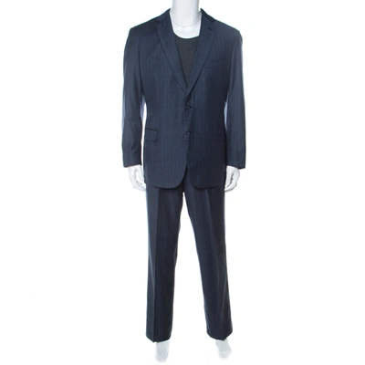 Pre-owned Brioni Blue Wool And Silk Striped Colosseo Suit Xxl