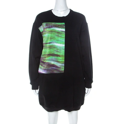 Pre-owned Mcq By Alexander Mcqueen Black Abstract Print Cotton Sweatshirt Dress L