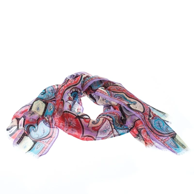 Pre-owned Etro Multicolor Paisley Print Silk Fringed Scarf