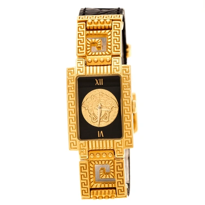 Pre-owned Versace Gianni  Black Gold Plated Signature Medusa 7009017 Women's Wristwatch 20 Mm