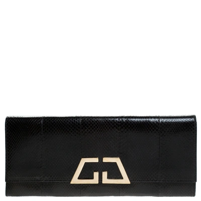 Pre-owned Gucci Black Snakeskin G Night Flap Clutch