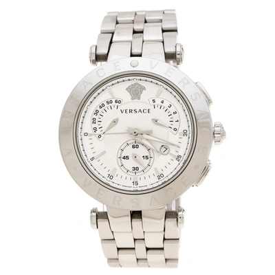 Pre-owned Versace Silver White Stainless Steel V Race 23c Women's Wristwatch 42 Mm