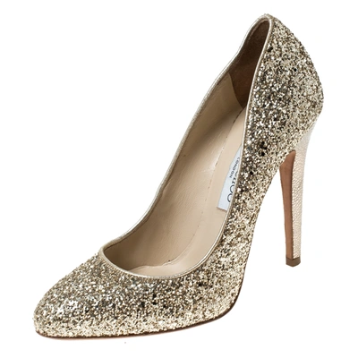 Pre-owned Jimmy Choo Metallic Gold Glitter Victoria Pumps Size 38.5