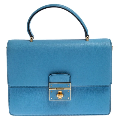 Pre-owned Dolce & Gabbana Light Blue Leather Rosalia Top Handle Bag