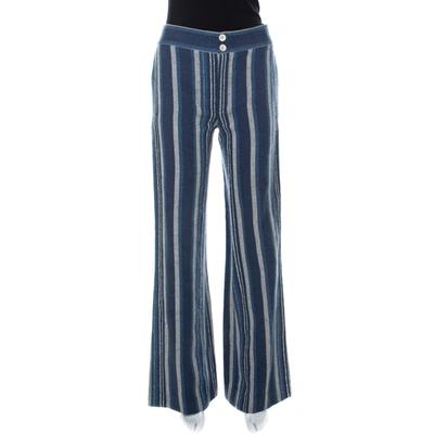 Pre-owned Chloé Indigo Blue Striped Canvas Pants S