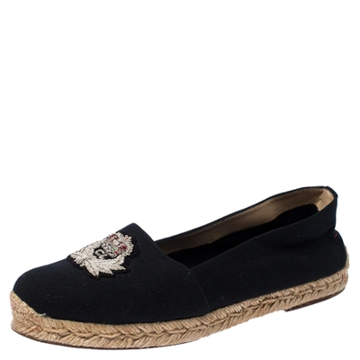 Pre-owned Christian Louboutin Navy Blue Canvas Gala Embroidered Crest Espadrille Loafers Size 39