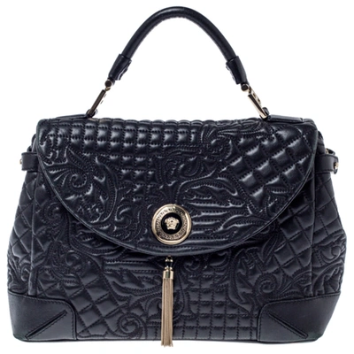 Pre-owned Versace Black Barocco Leather Altea Top Handle Bag