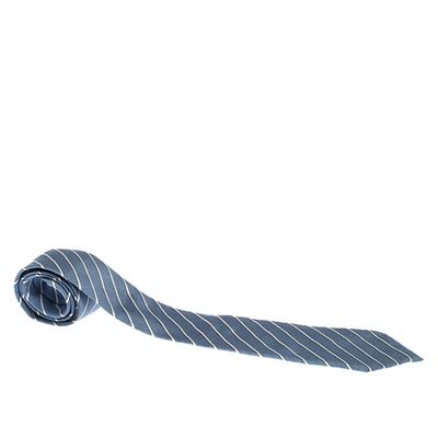 Pre-owned Ermenegildo Zegna Couture Blue Striped Jacquard Silk Tie