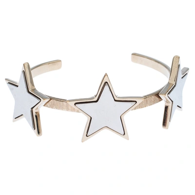 Pre-owned Givenchy Iconic Star Two Tone Open Cuff Bracelet M In Silver