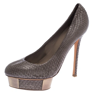 Pre-owned Le Silla Grey Python Metal Platform Pumps Size 39