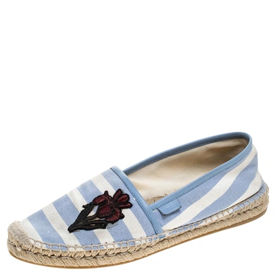 Pre-owned Gucci Blue/white Striped Canvas Embroidered Espadrille Flats Size 40 In Multicolor