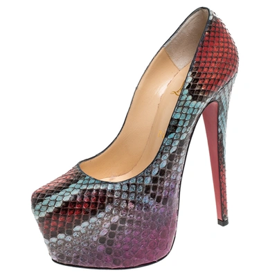 Pre-owned Christian Louboutin Multicolor Python Daffodile Platform Pumps Size 37
