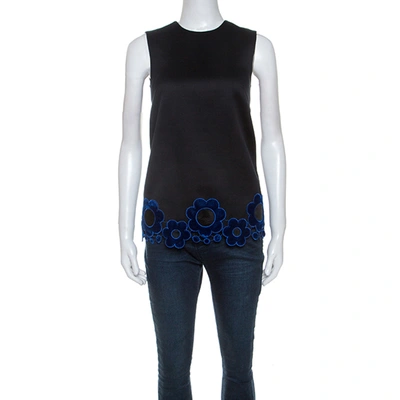 Pre-owned Christopher Kane Black Cotton Blend Flower Applique Trim Sleeveless Top S