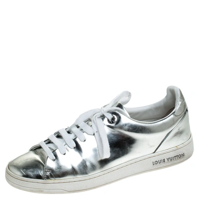 Pre-owned Louis Vuitton Metallic Silver Leather Frontrow Low Top Sneakers Size 37