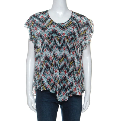 Pre-owned Isabel Marant Multicolor Printed Silk Ruffled Sleeve Top M