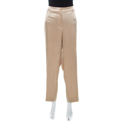 Pre-owned St John Couture Beige Satin Straight Fit Trousers Xl