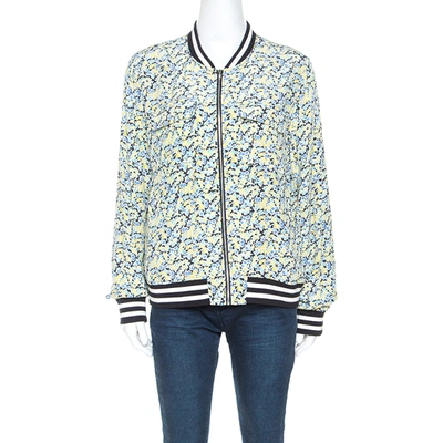 Pre-owned Equipment Multicolor Floral Print Silk Rib Trim Zip Front Abbot Bomber Jacket M