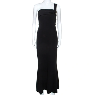 Pre-owned Diane Von Furstenberg Black Stretch One Shoulder Asymmetric Dress L