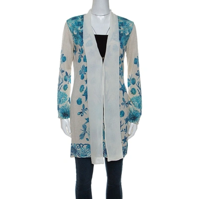 Pre-owned Roberto Cavalli Off-white Underwater Print Wool Blend Cardigan M