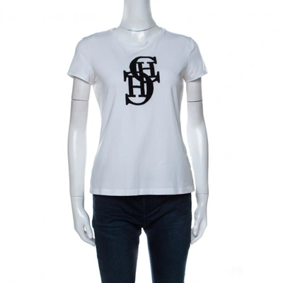 Pre-owned Carolina Herrera White Cotton Embroidered Logo Detail T-shirt S