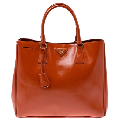 Pre-owned Prada Dark Orange Patent Leather Gardener's Tote