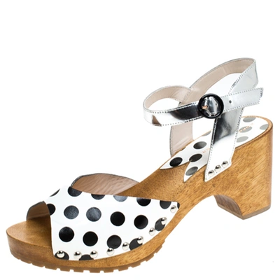 Pre-owned Sophia Webster Monochrome Polka Dot Leather Ava Ankle Strap Sandals Size 40 In White