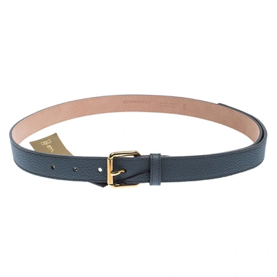 Pre-owned Burberry Ash Blue Leather Thomas Buckle Belt 90cm