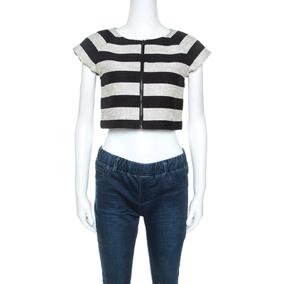 Pre-owned Alice And Olivia Bicolor Striped Knit Lurex Detail Amy Crop Top S In Black