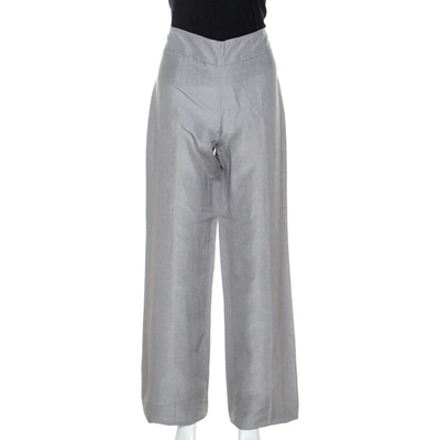 Pre-owned Armani Collezioni Grey Linen And Silk Blend Wide Leg Trousers M
